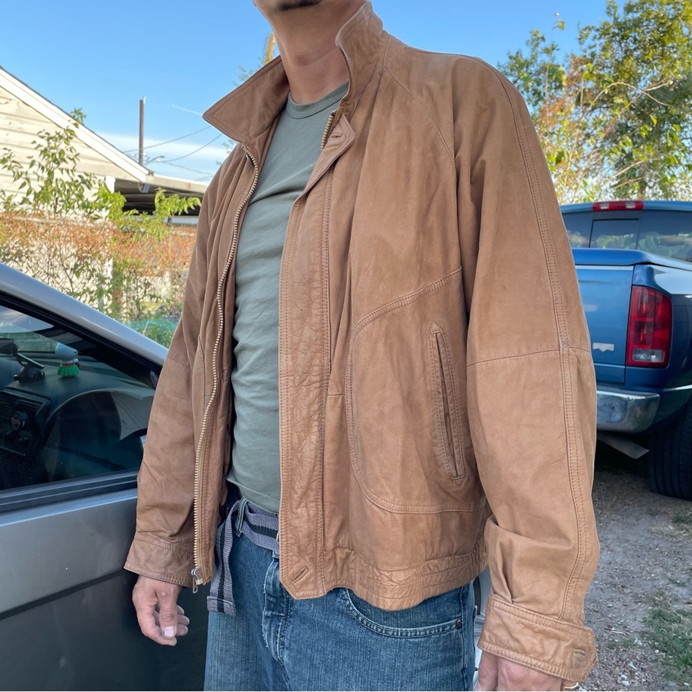 🔥Vintage Neiman Marcus 100% Genuine Leather Brown Men’s 46 Bomber Jacket Grunge